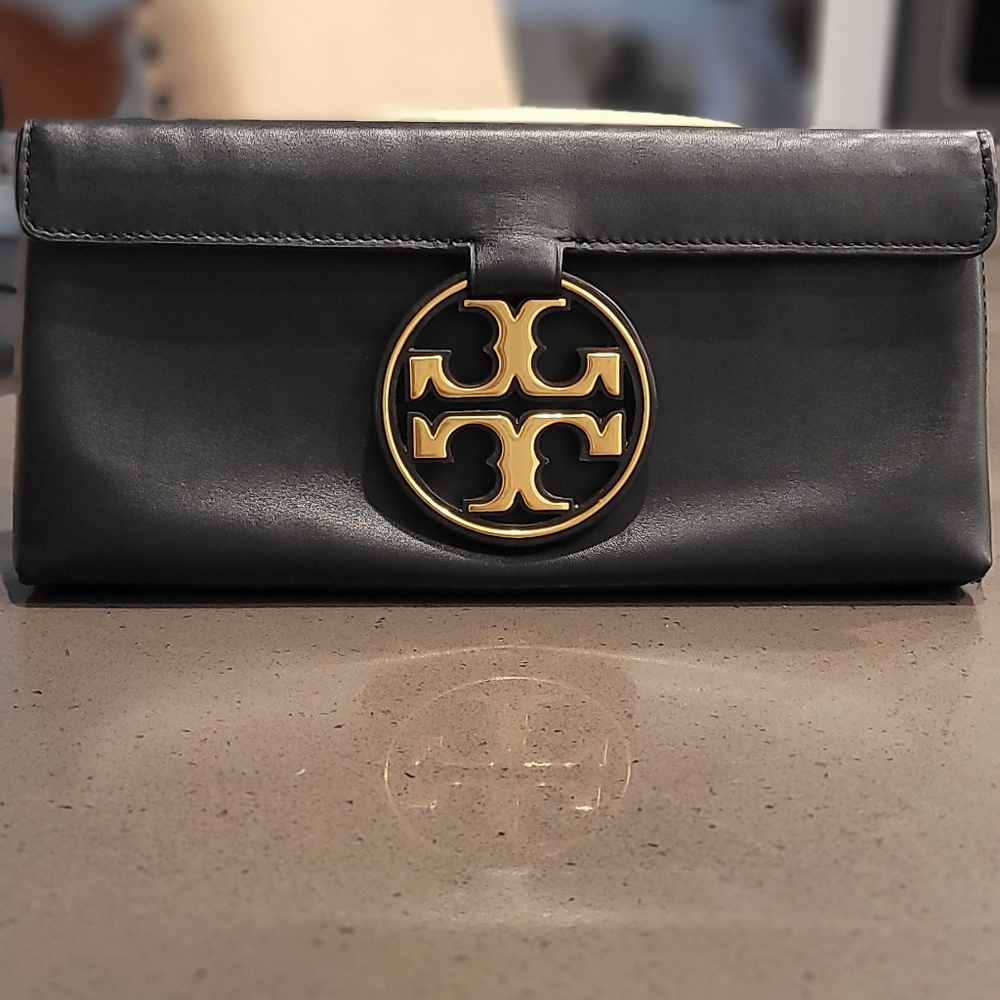 TORY BURCH | Black leather evening clutch - $70